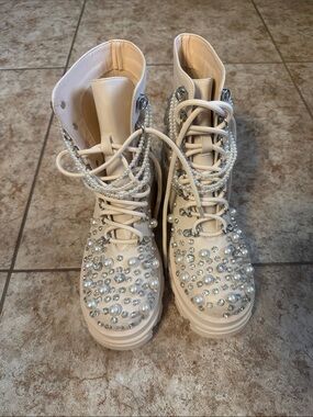 Azalea Wang Rhinestone & Pearl Combat Boots
